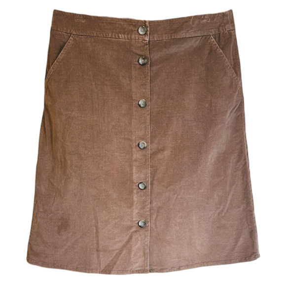 NEW! Lands' End Corduroy Skirt Buttons Down Front Brown Women's Size 12 - Picture 1 of 9